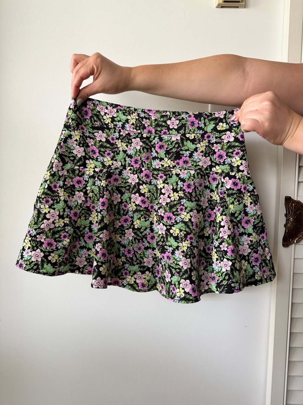 Zara Black Circle Skirt with Pink & Green Floral Print